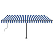 VidaXL Luifel vrijstaand handmatig uittrekbaar 400x350 cm blauw en wit - afbeelding 3