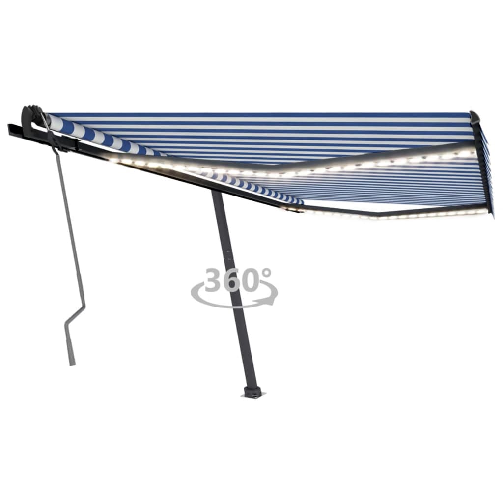 VidaXL Luifel handmatig uittrekbaar met LED 400x350 cm blauw en wit