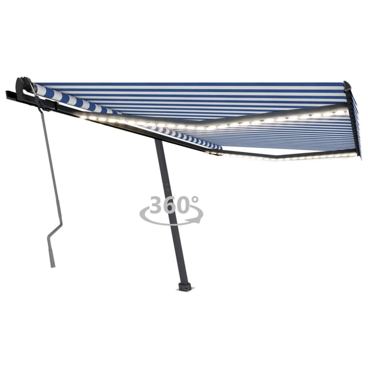 VidaXL Luifel handmatig uittrekbaar met LED 400x350 cm blauw en wit