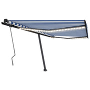 VidaXL Luifel handmatig uittrekbaar met LED 400x350 cm blauw en wit - afbeelding 2