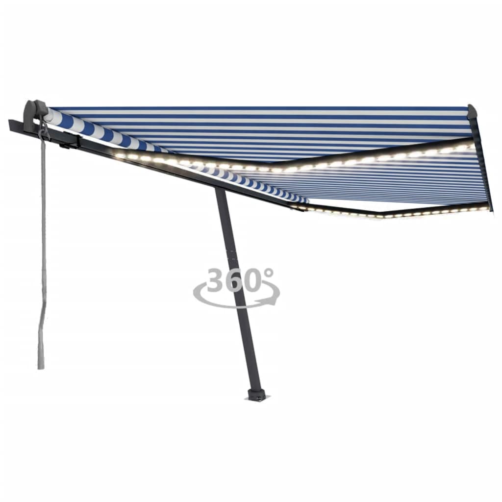 VidaXL Luifel automatisch met LED en windsensor 400x350 cm blauw wit