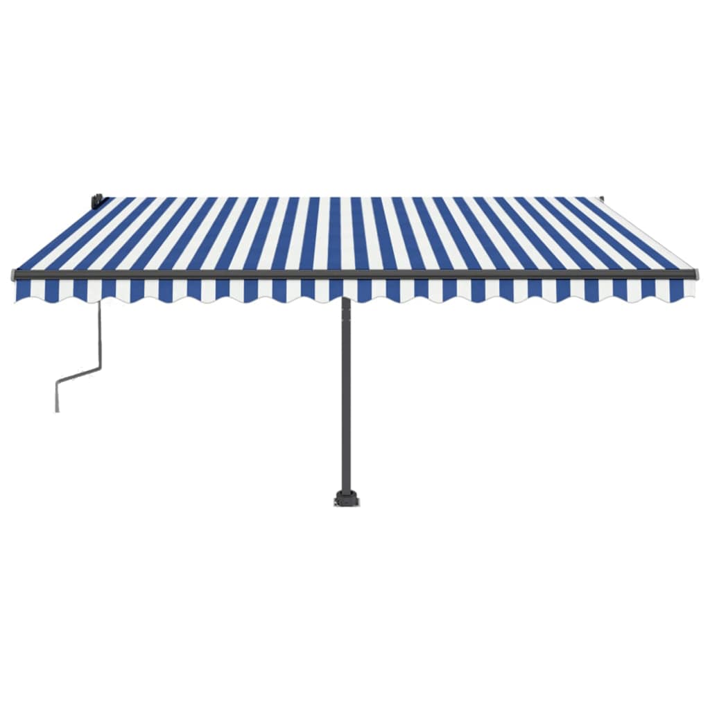 VidaXL Luifel vrijstaand handmatig uittrekbaar 450x350 cm blauw en wit
