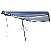 VidaXL Luifel handmatig uittrekbaar met LED 450x350 cm blauw en wit - afbeelding 1