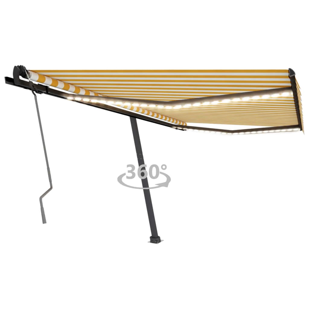 VidaXL Luifel handmatig uittrekbaar met LED 450x350 cm geel en wit
