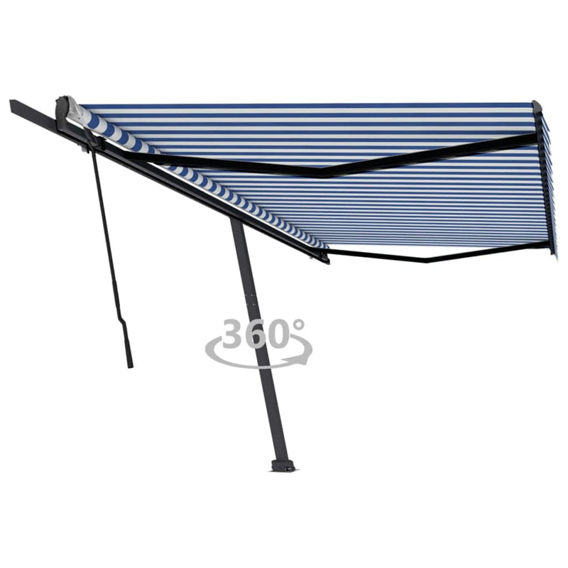 VidaXL Luifel vrijstaand handmatig uittrekbaar 500x350 cm blauw en wit