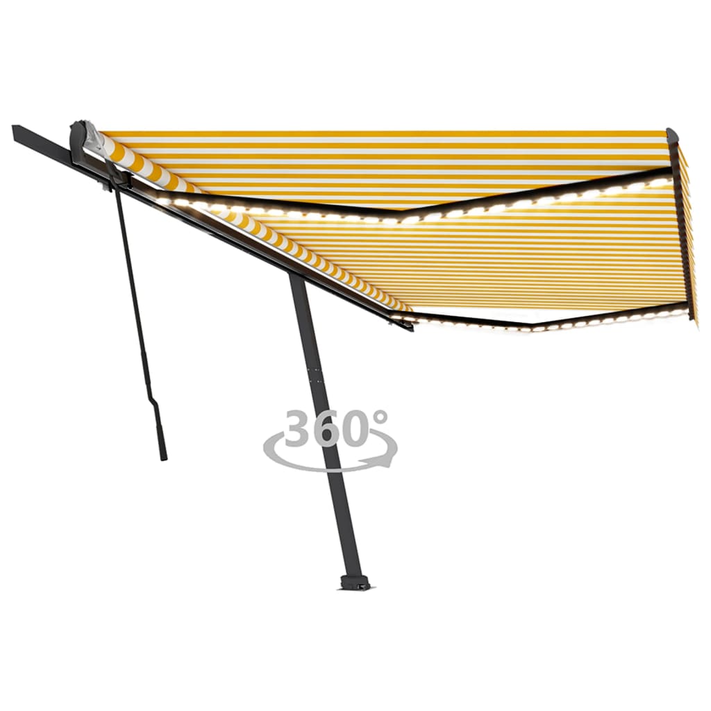 VidaXL Luifel handmatig uittrekbaar met LED 500x350 cm geel en wit