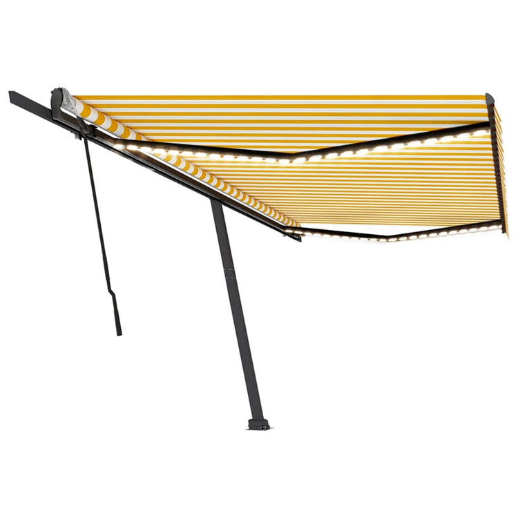 VidaXL Luifel handmatig uittrekbaar met LED 500x350 cm geel en wit
