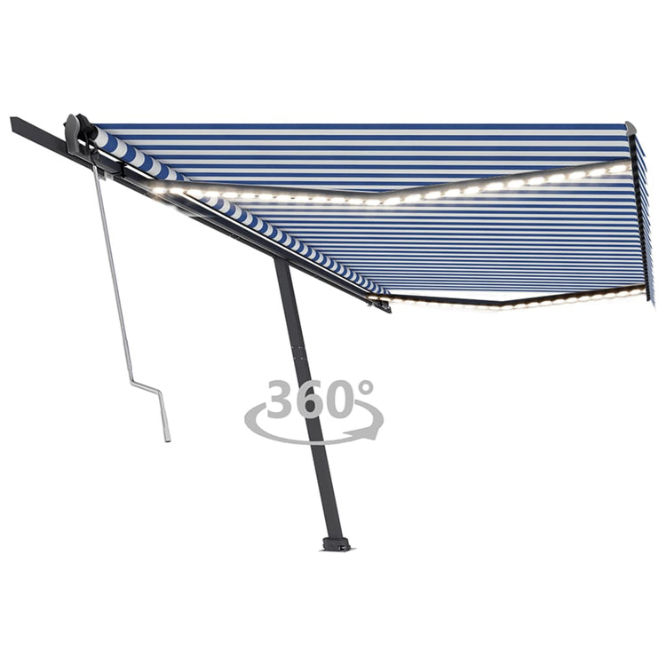VidaXL Luifel automatisch met LED en windsensor 500x350 cm blauw wit