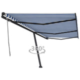 VidaXL Luifel vrijstaand handmatig uittrekbaar 600x350 cm blauw en wit - afbeelding 1