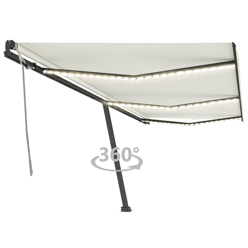 VidaXL Luifel handmatig uittrekbaar met LED 600x350 cm crèmekleurig