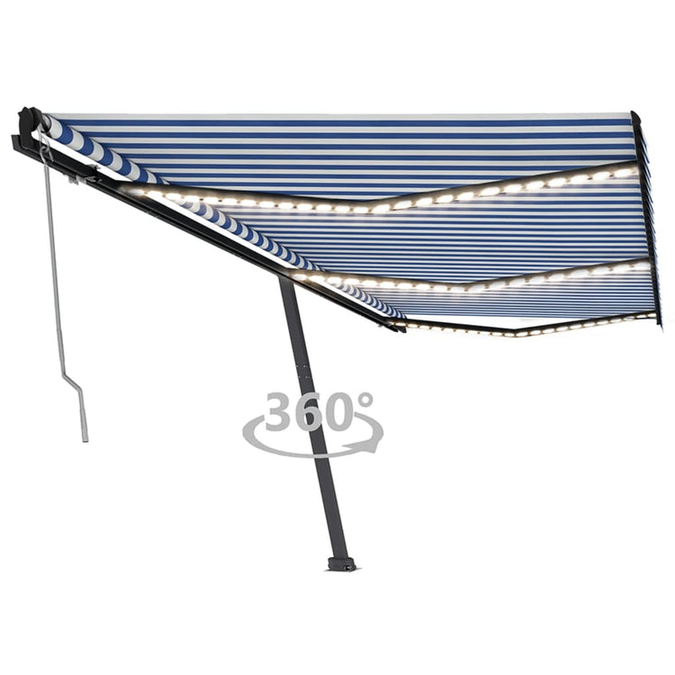 VidaXL Luifel automatisch met LED en windsensor 600x350 cm blauw wit