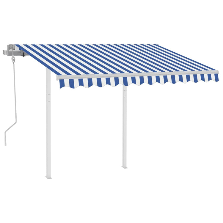 VidaXL Luifel handmatig uittrekbaar met palen 3x2,5 m blauw en wit