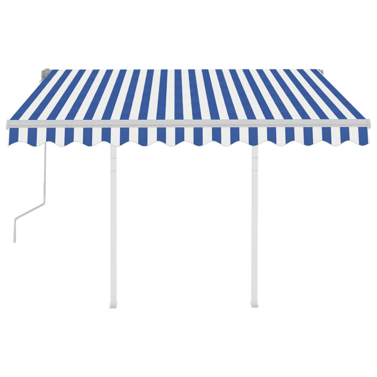 VidaXL Luifel handmatig uittrekbaar met palen 3x2,5 m blauw en wit