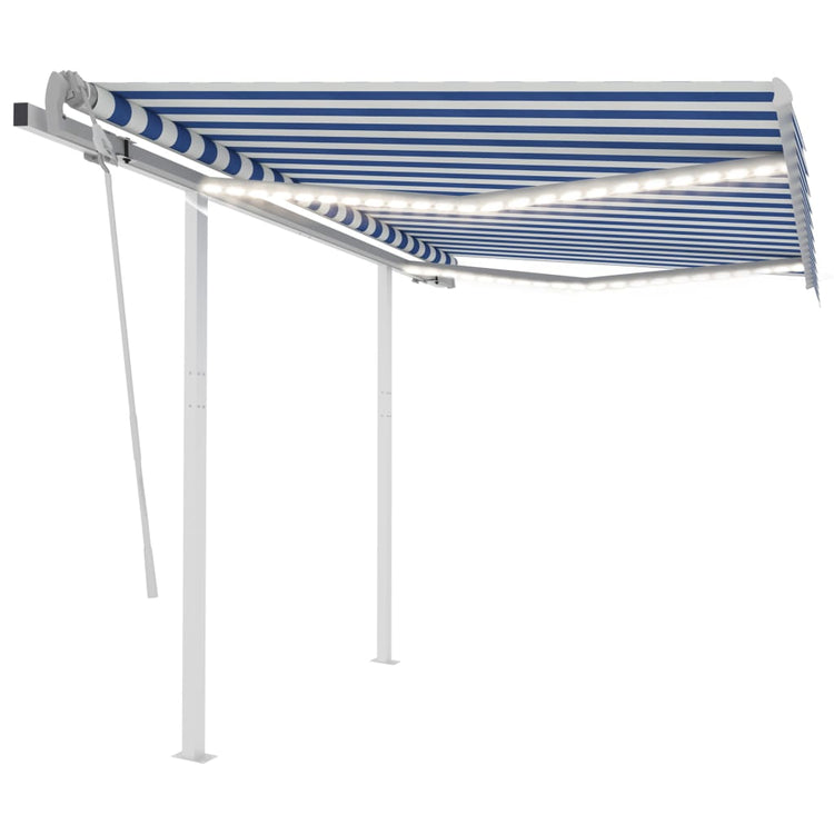 VidaXL Luifel handmatig uittrekbaar met LED 3x2,5 m blauw en wit