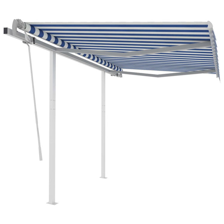 VidaXL Luifel handmatig uittrekbaar met palen 3,5x2,5 m blauw en wit