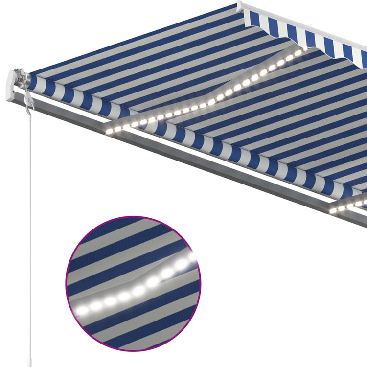 VidaXL Luifel handmatig uittrekbaar met LED 3,5x2,5 m blauw en wit