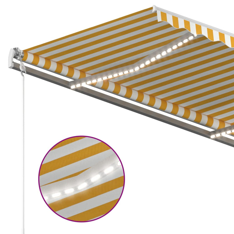 VidaXL Luifel handmatig uittrekbaar met LED 3,5x2,5 m geel en wit