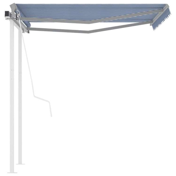VidaXL Luifel automatisch uittrekbaar met palen 3,5x2,5 m blauw en wit