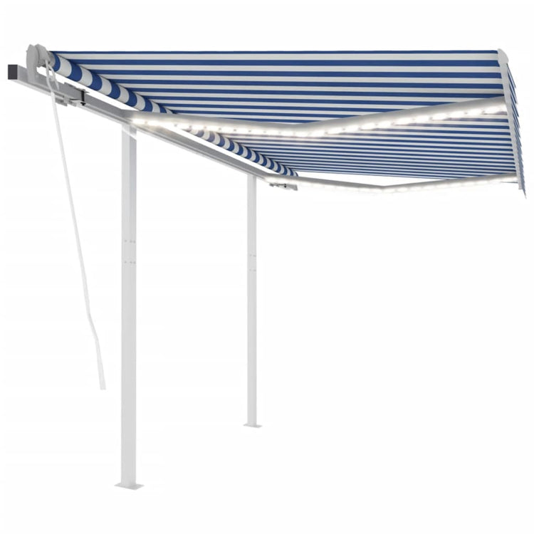VidaXL Luifel automatisch met LED en windsensor 3,5x2,5 m blauw en wit