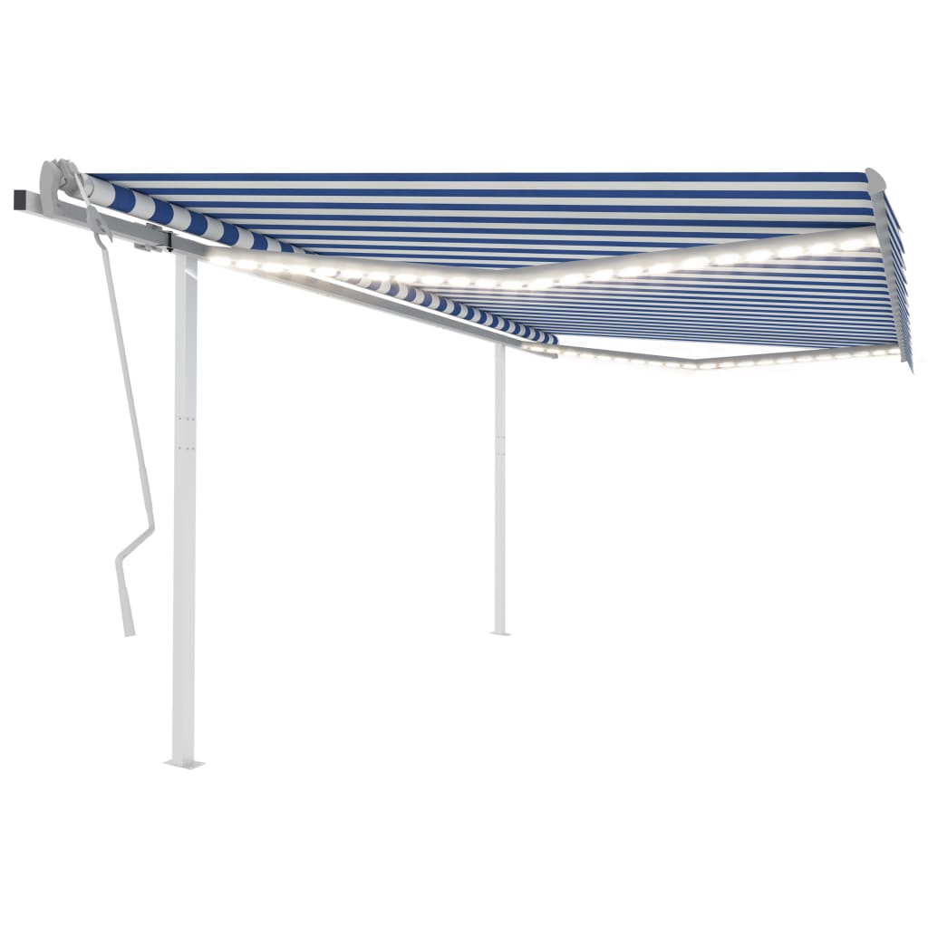 VidaXL Luifel handmatig uittrekbaar met LED 4x3 m blauw en wit