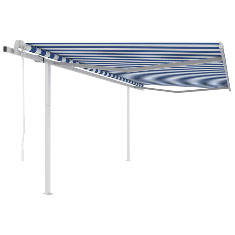VidaXL Luifel automatisch uittrekbaar met palen 4,5x3 m blauw en wit
