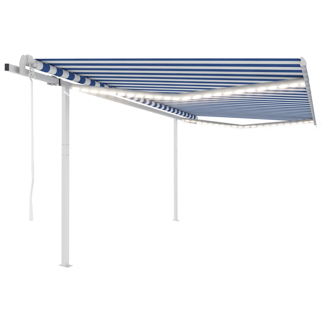 VidaXL Luifel automatisch met LED en windsensor 4,5x3 m blauw en wit