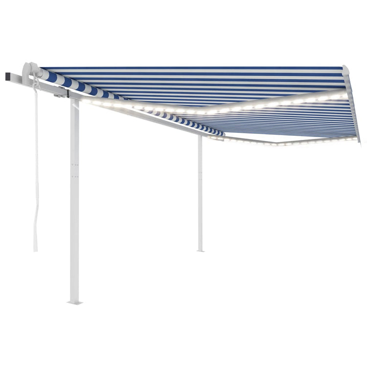 VidaXL Luifel automatisch met LED en windsensor 4,5x3 m blauw en wit