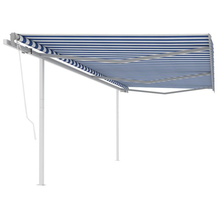 VidaXL Luifel automatisch uittrekbaar met palen 6x3 m blauw en wit