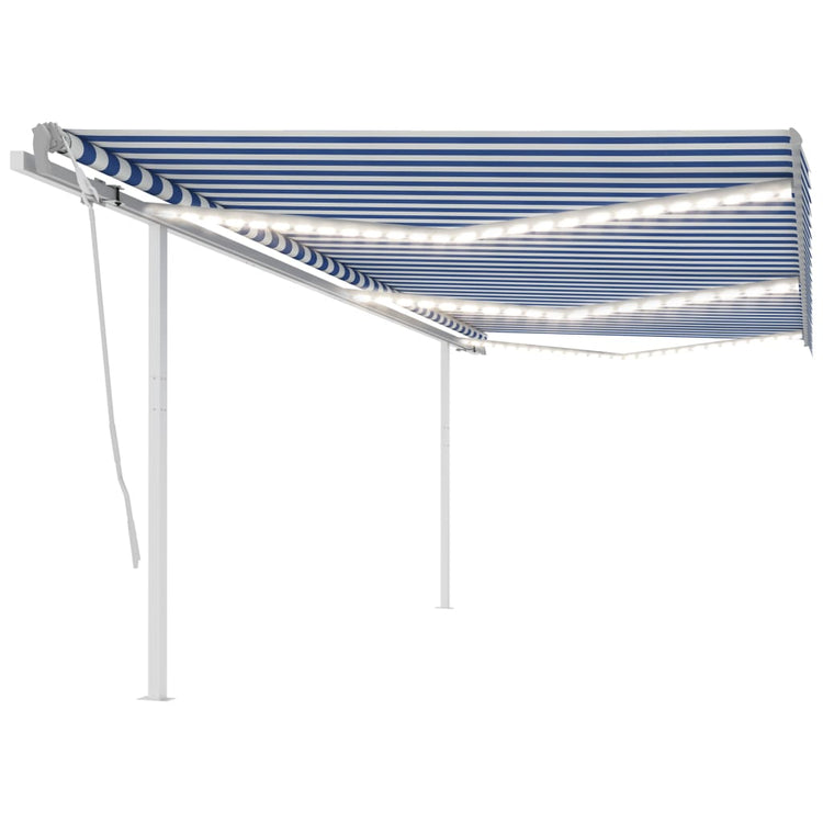VidaXL Luifel automatisch met LED en windsensor 6x3 m blauw en wit