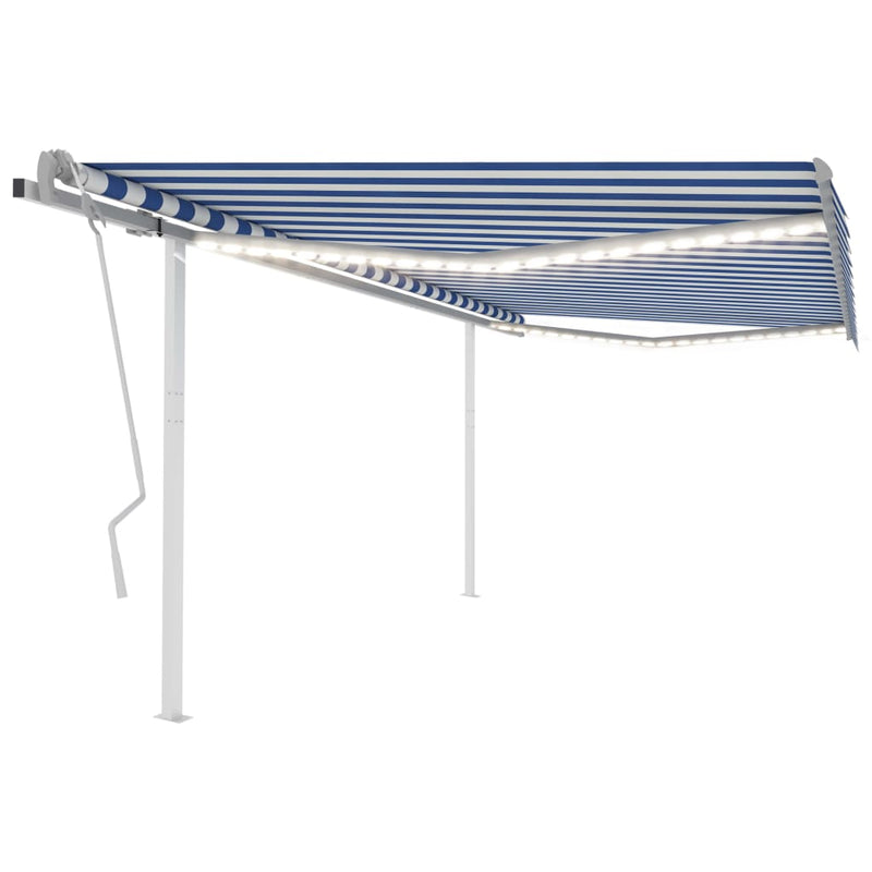 VidaXL Luifel handmatig uittrekbaar met LED 4x3,5 m blauw en wit