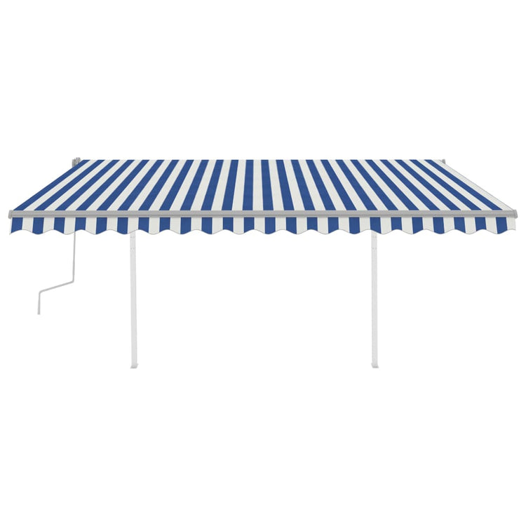 VidaXL Luifel handmatig uittrekbaar met LED 4x3,5 m blauw en wit