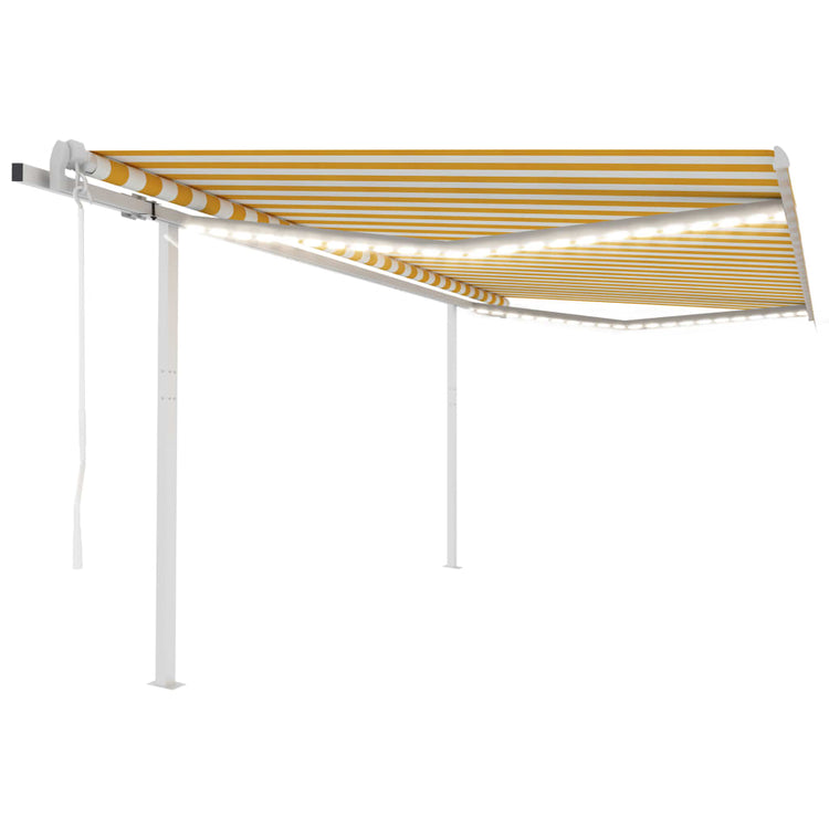 VidaXL Luifel automatisch met LED en windsensor 4x3,5 m geel en wit