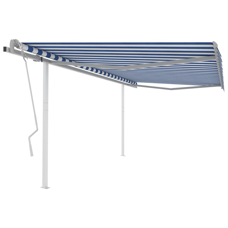 VidaXL Luifel handmatig uittrekbaar met palen 4,5x3,5 m blauw en wit