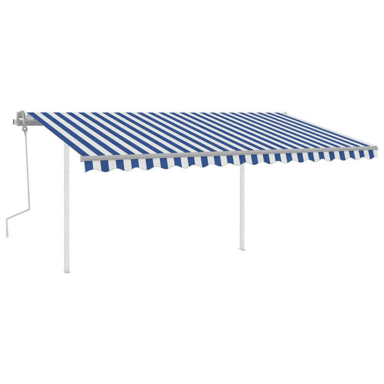 VidaXL Luifel handmatig uittrekbaar met palen 4,5x3,5 m blauw en wit