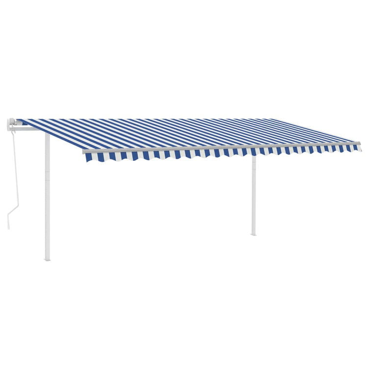 VidaXL Luifel automatisch uittrekbaar met palen 5x3,5 m blauw en wit
