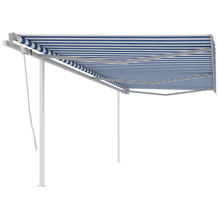 VidaXL Luifel handmatig uittrekbaar met palen 6x3,5 m blauw en wit