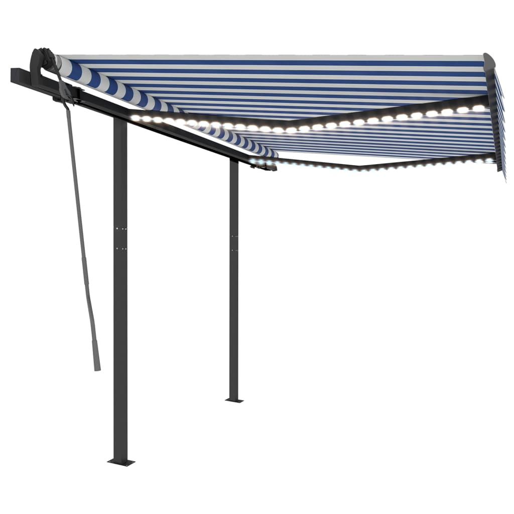 VidaXL Luifel handmatig uittrekbaar met LED 3x2,5 m blauw en wit