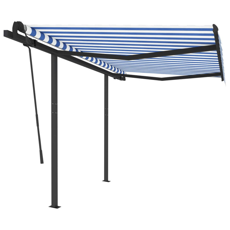 VidaXL Luifel automatisch uittrekbaar met palen 3x2,5 m blauw en wit