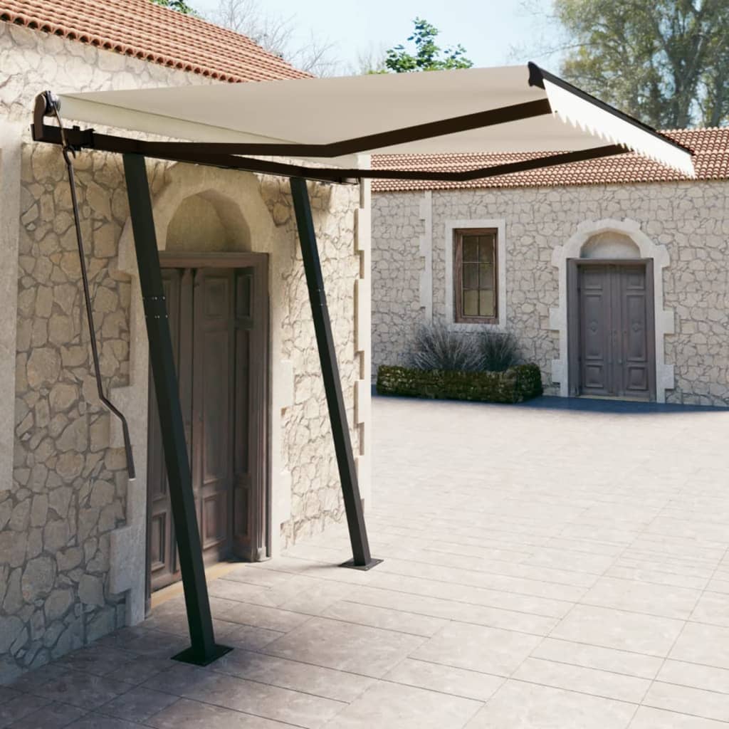 VidaXL Luifel handmatig uittrekbaar met palen 3,5x2,5 m crèmekleurig