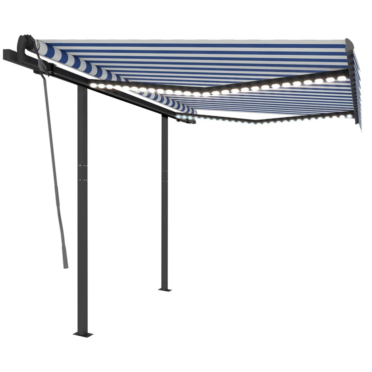 VidaXL Luifel automatisch met LED en windsensor 3,5x2,5 m blauw en wit