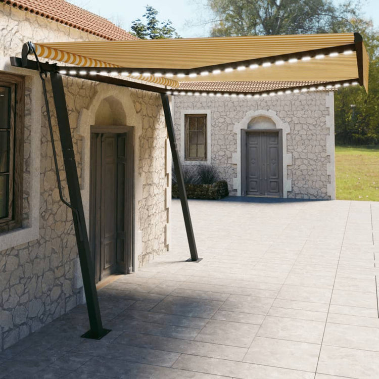 VidaXL Luifel automatisch met LED en windsensor 4x3 m geel en wit