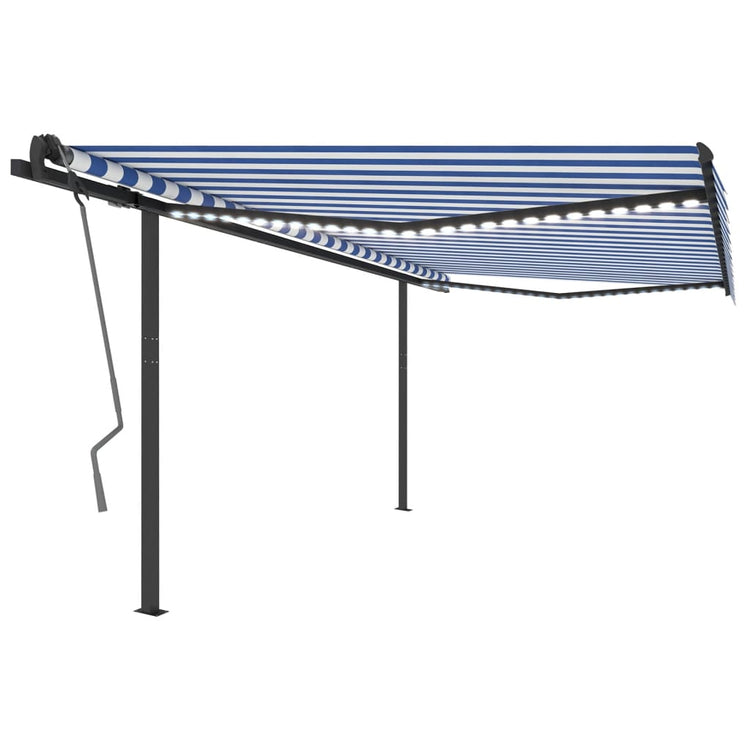 VidaXL Luifel automatisch met LED en windsensor 4,5x3 m blauw en wit