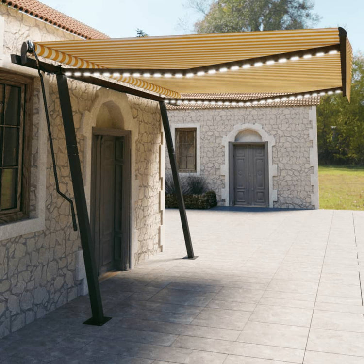 VidaXL Luifel automatisch met LED en windsensor 4,5x3 m geel en wit