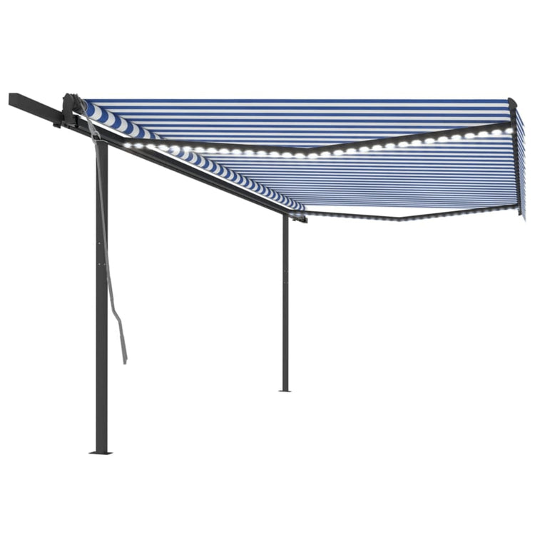 VidaXL Luifel automatisch met LED en windsensor 5x3 m blauw en wit