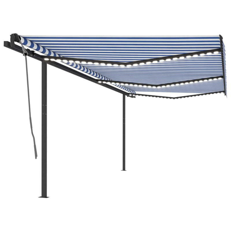 VidaXL Luifel automatisch met LED en windsensor 6x3 m blauw en wit