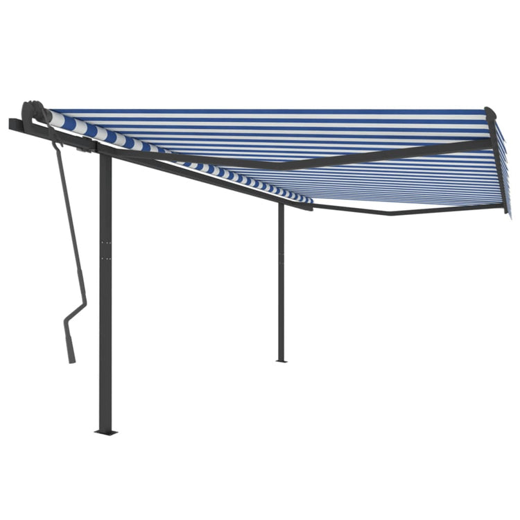 VidaXL Luifel handmatig uittrekbaar met palen 4x3,5 m blauw en wit