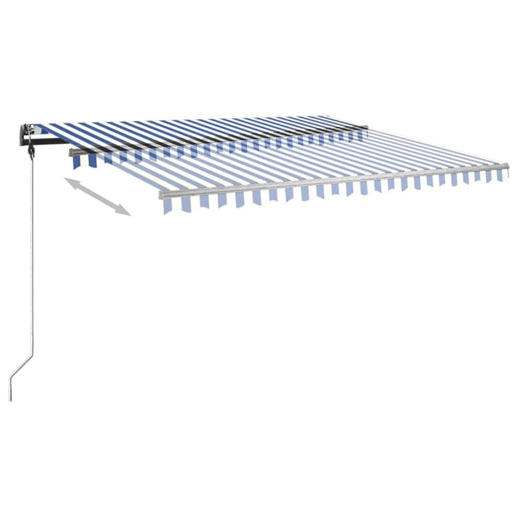 VidaXL Luifel handmatig uittrekbaar met palen 4x3,5 m blauw en wit