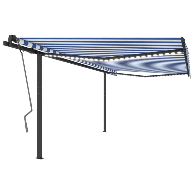 VidaXL Luifel handmatig uittrekbaar met LED 4x3,5 m blauw en wit