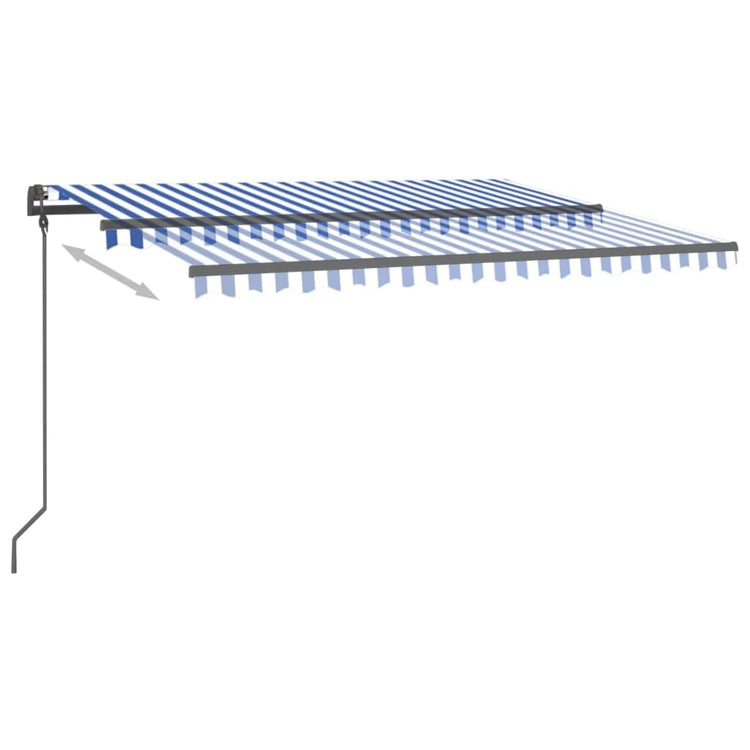VidaXL Luifel handmatig uittrekbaar met LED 4x3,5 m blauw en wit