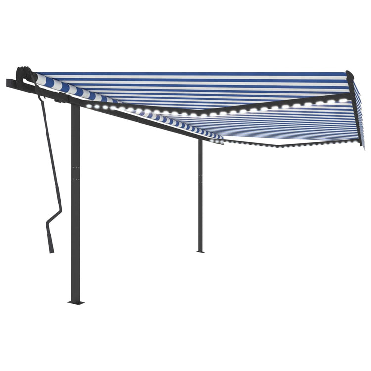 VidaXL Luifel handmatig uittrekbaar met LED 4,5x3,5 m blauw en wit
